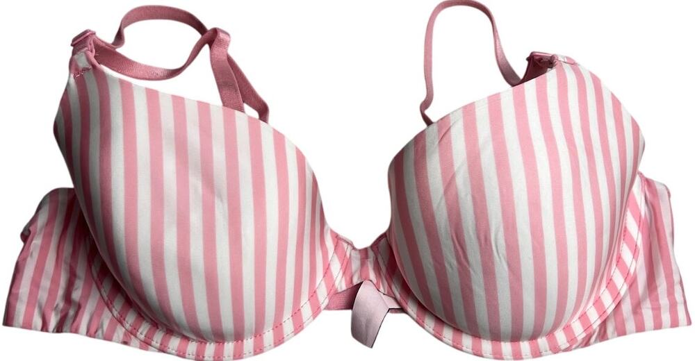 Victoria's Secret Demi Busted 36B Pushup Bra Padded Pink White Striped Underwire